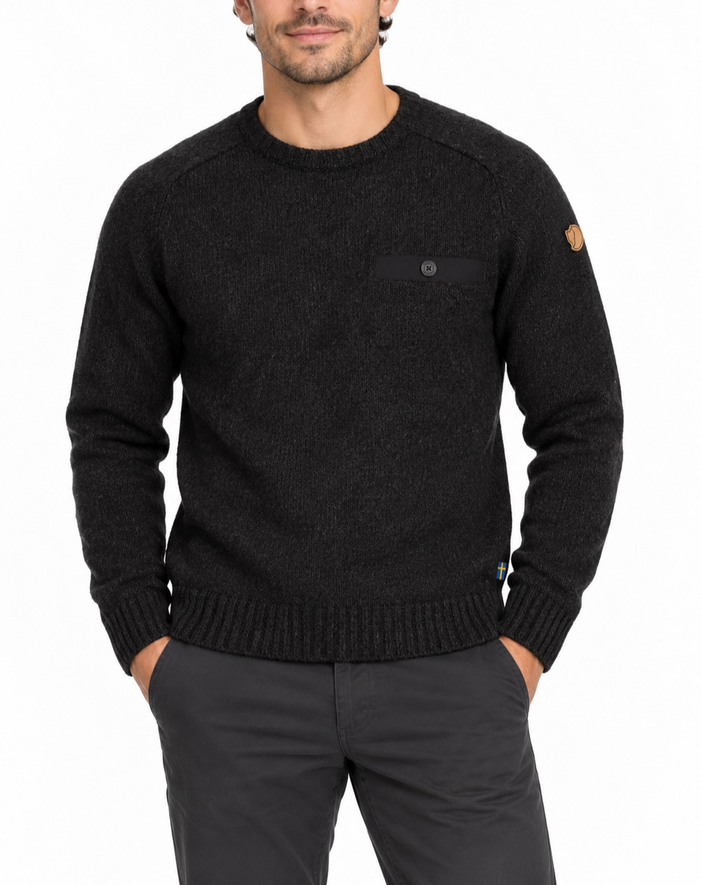 Fjallraven Lada Mens M Charcoal Wool Blend Crewneck Sweater Preppy Outdoor